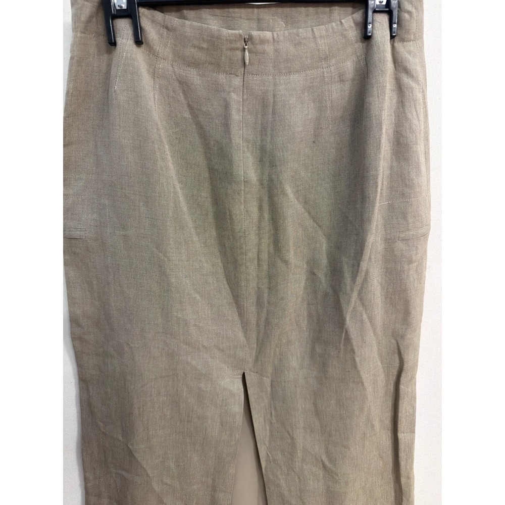 Ann Taylor LOFT Linen Blend Midi Skirt Beige Zipper Pockets Slit Size 8